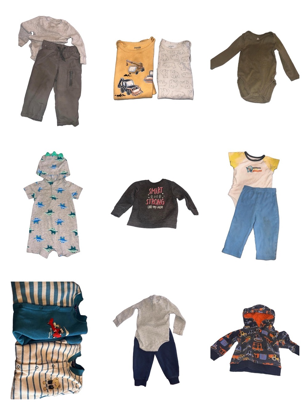14- 15 Piece Large Lot Mixed Sleep Play wear Onesies, hoodie, sweats